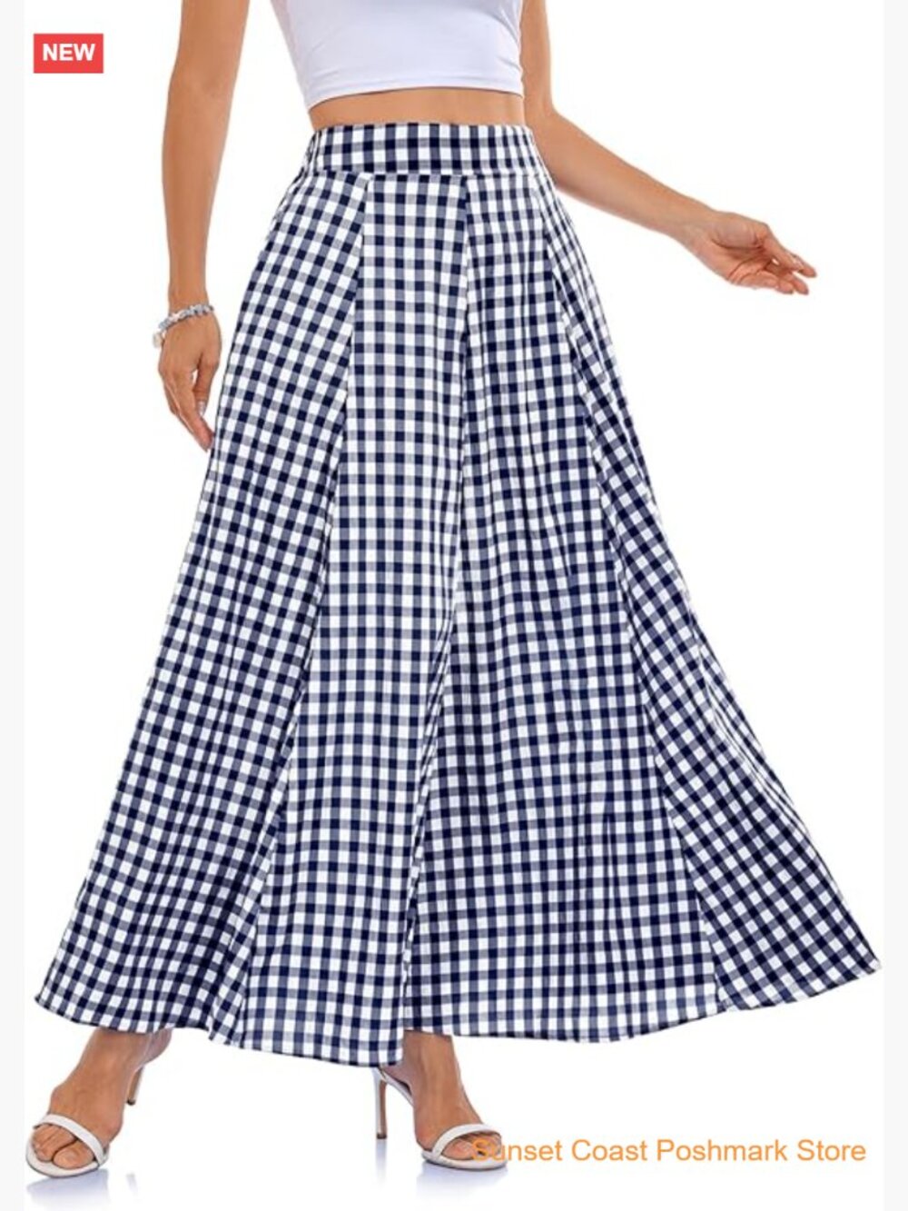 Vintage Plaid Gingham Maxi Skirt with Pockets Flowy A-Line Summer Vacation